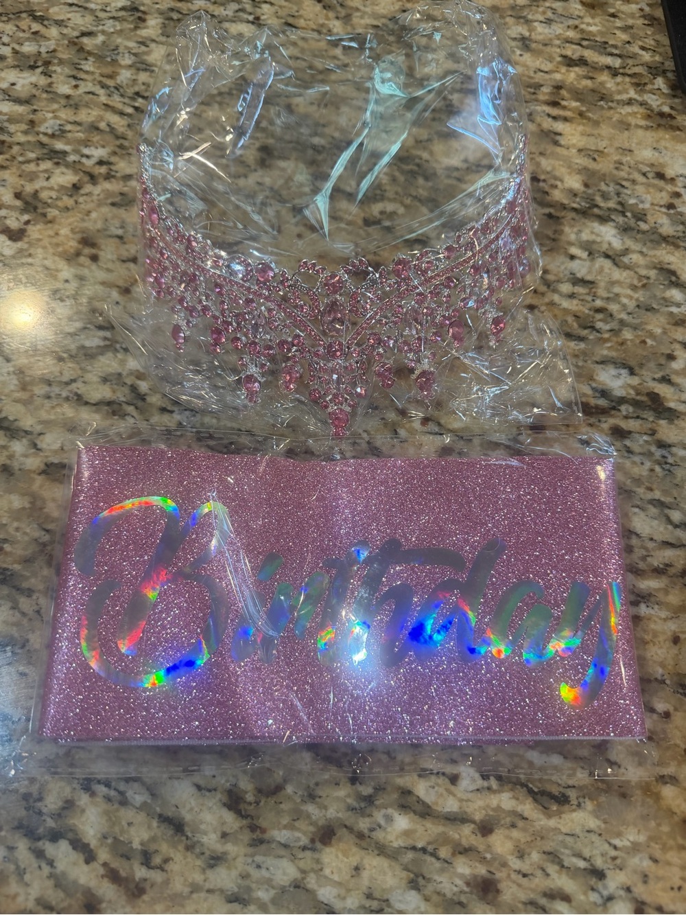 Pink Rhinestone Happy Birthday Tiara and Pink Glitter 'Birthday' Sash